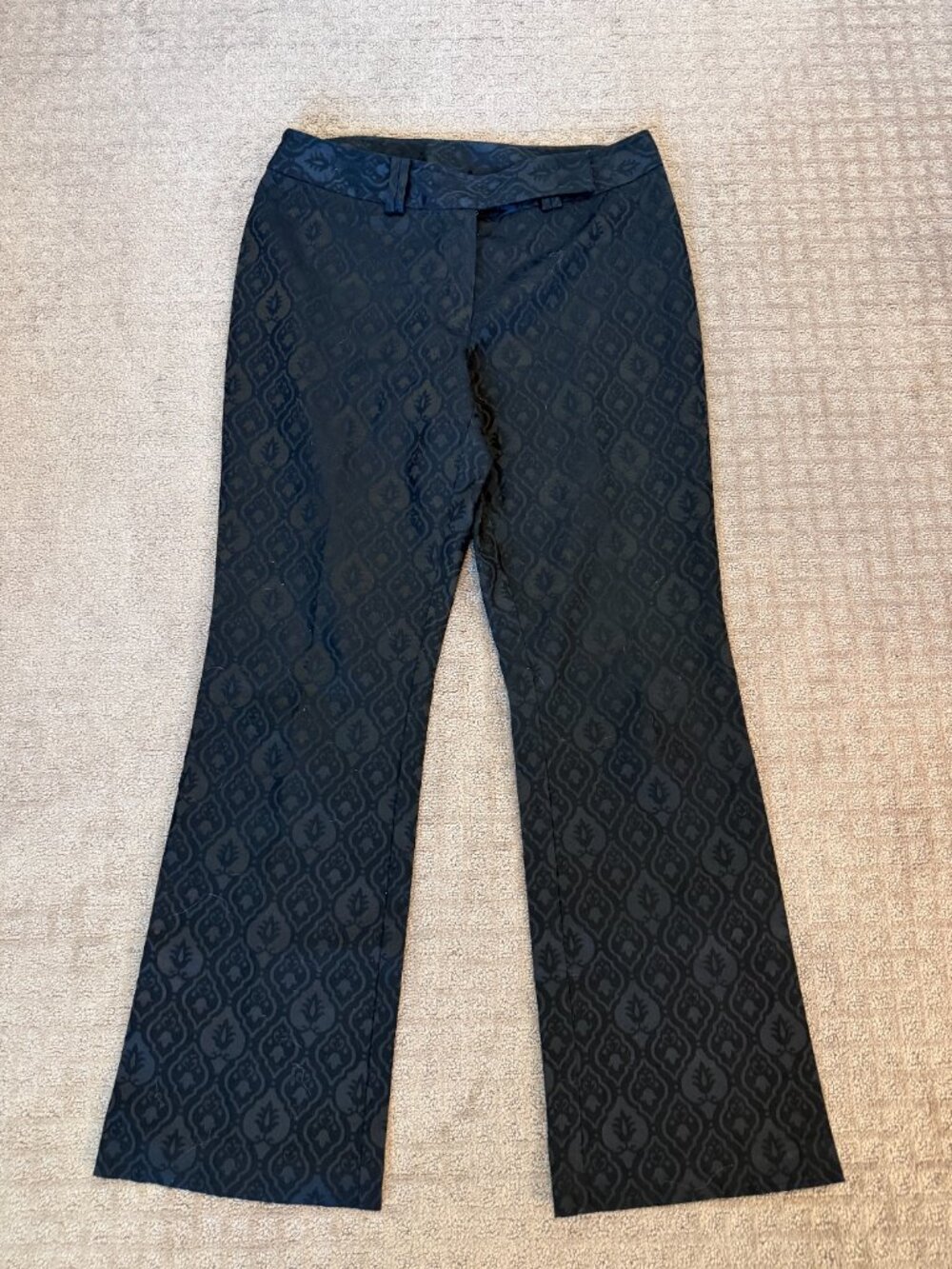 INC International Concepts Womens Dress Pants Sz 12 Black Damask Stretch